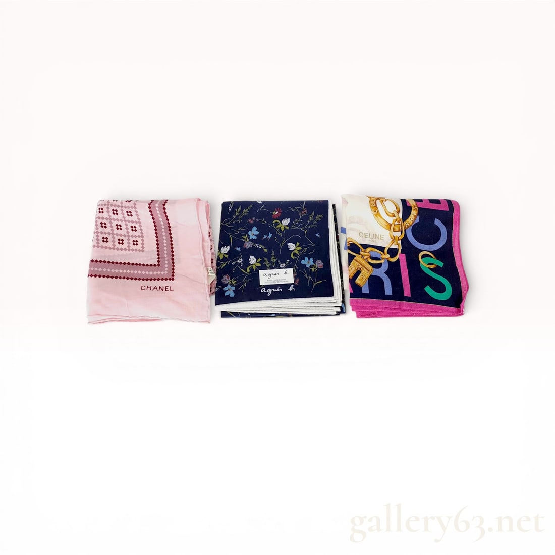 A Trio of Designer Scarves and Handkerchiefs by Chanel, agn?¨s b., and Celine (1 of 10)