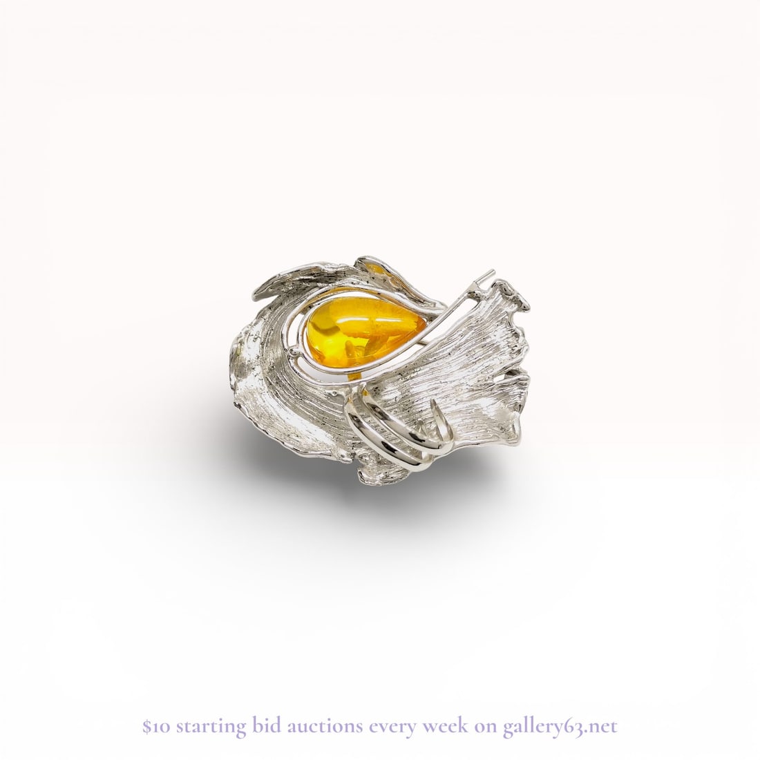 Danish Modernist Sterling Silver and Amber Brooch (1 of 10)