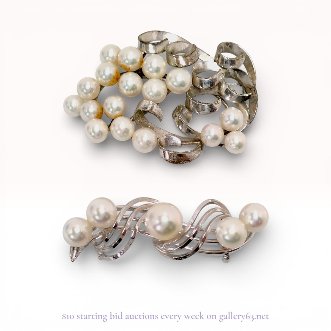 Two Sterling Silver and Cultured Pearl Brooches (1 of 7)