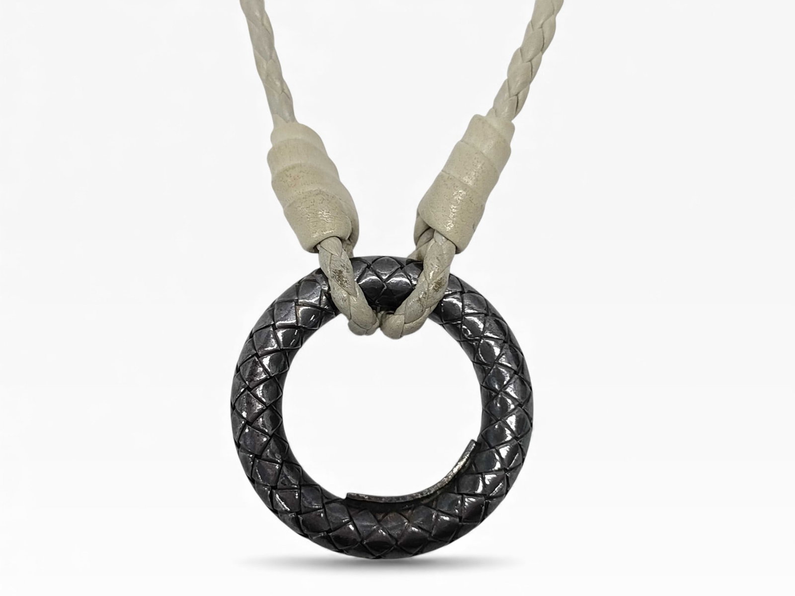 Bottega Veneta Intrecciato Sterling Silver and Braided Leather Pendant Necklace (1 of 7)