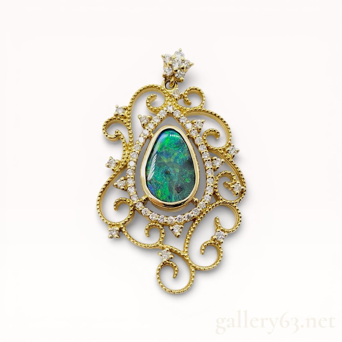 18K Yellow Gold Australian Boulder Opal and Diamond Pendant (1 of 7)