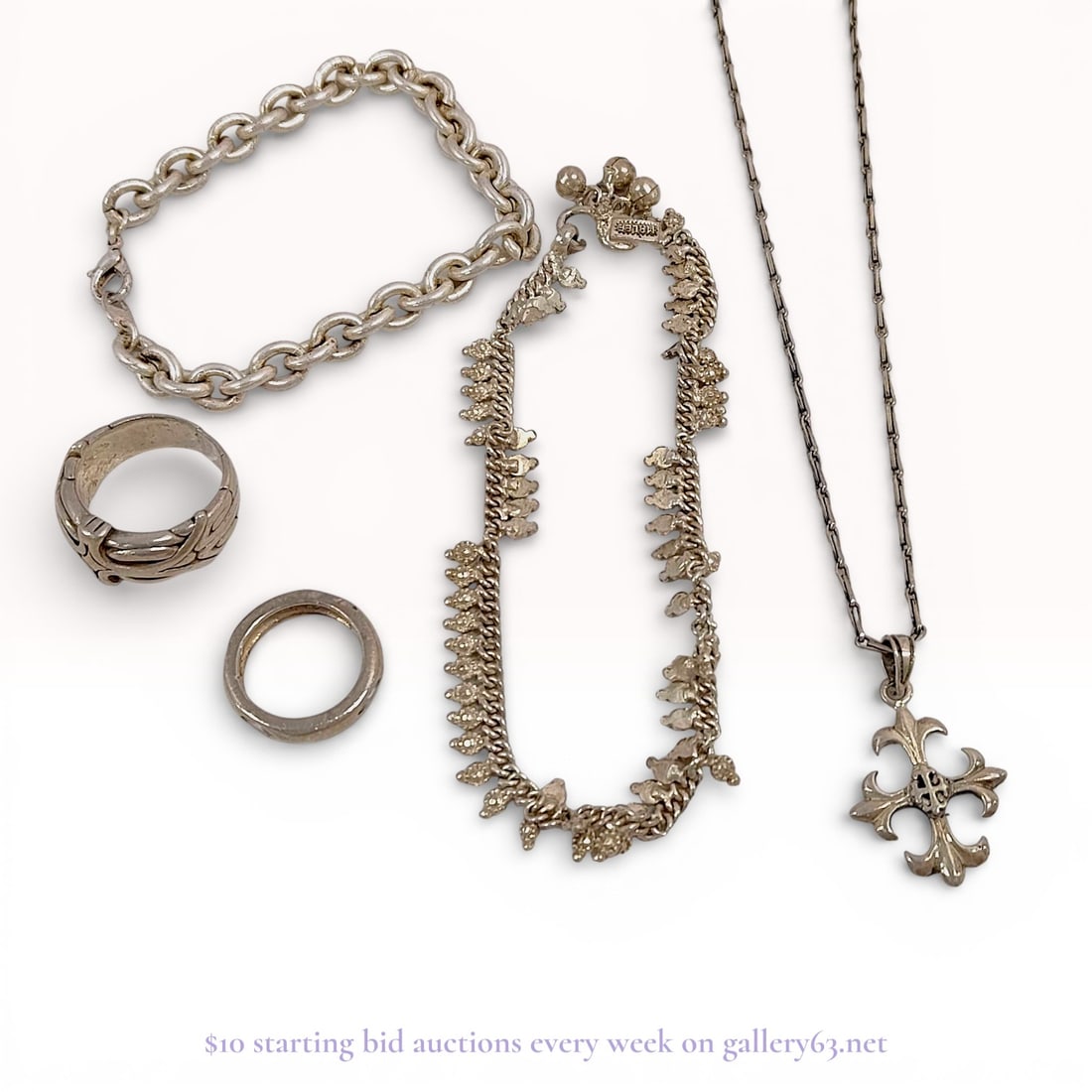 A Collection of Five Silver Jewelry Pieces Including a Malee Charm Necklace (1 of 5)