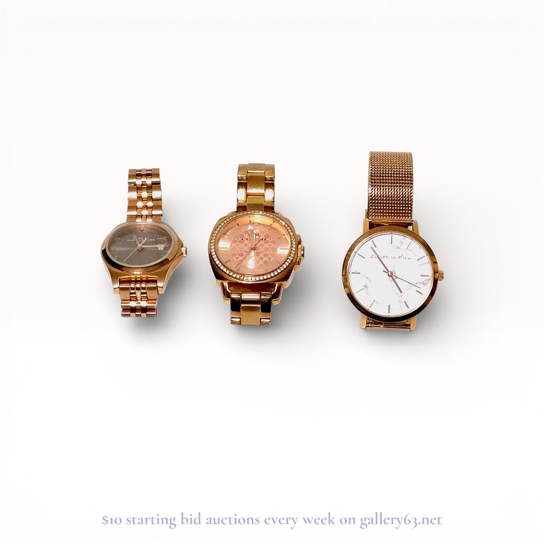 Three rose gold-tone ladies fashion watches by Marc by Marc Jacobs, Coach, and Christian Paul (1 of 6)