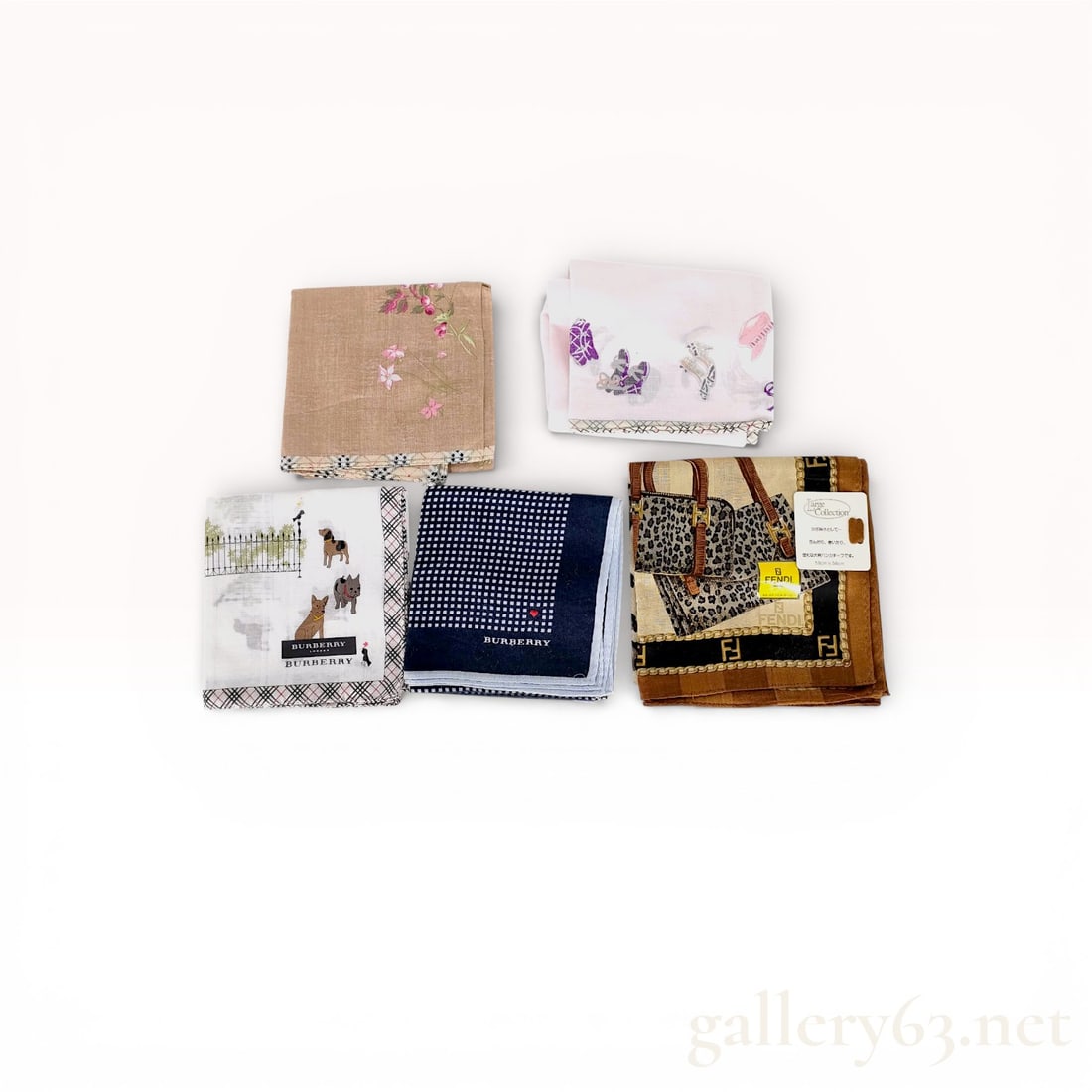 An Assortment of Five Designer Handkerchiefs including Fendi and Burberry (1 of 10)
