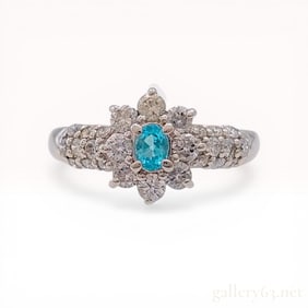 Platinum Paraiba Tourmaline and Diamond Cluster Cocktail Ring
