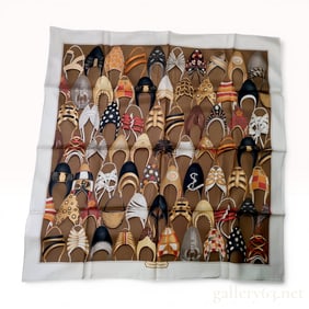 Salvatore Ferragamo Historical Shoe Print Silk Scarf with Presentation Folder