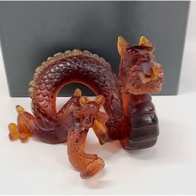 Daum France Limited Edition Pate de Verre Crystal Dragon Sculpture