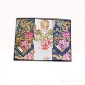 Three Christian Dior Floral Handkerchiefs in Presentation Box