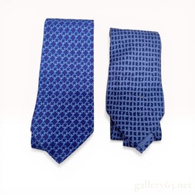 Two Men's Silk Neckties Including One by Hermes and One Attributed to Salvatore Ferragamo