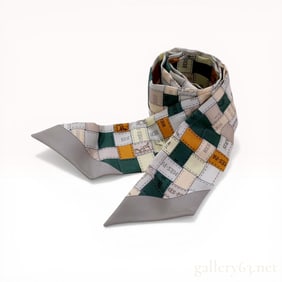 Hermes Silk Twilly Scarf in a Multicolor Patchwork Pattern