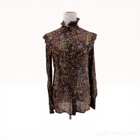 Saint Laurent Paris Ruffled Paisley Print Viscose Blouse
