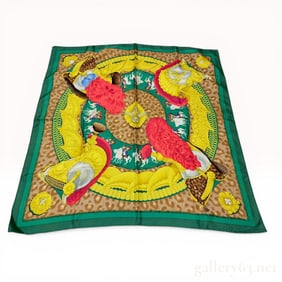 Hermes Silk Carre 90 Scarf in the Casques et Plumets Pattern by Julie Abadie