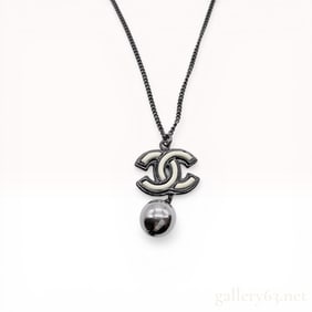 Chanel Enamel CC Logo and Metallic Bead Pendant Necklace, 2012