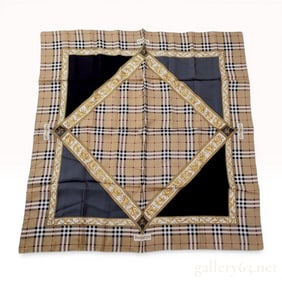 Vintage Burberrys Square Silk Scarf in Nova Check and Geometric Pattern