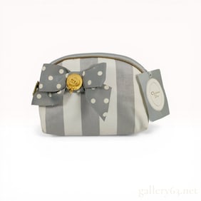 Christian Dior Striped Fabric Cosmetic Pouch with Polka Dot Bow