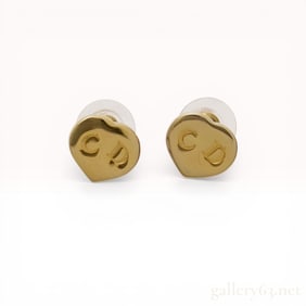 A Pair of Christian Dior Gold-Tone CD Heart Stud Earrings