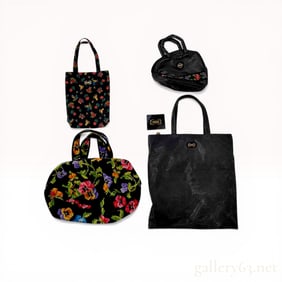 A Lot of Four Feiler Chenille and Coated Handbags and Totes