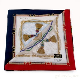 Celine Paris Equestrian Motif Cotton Handkerchief with Presentation Box