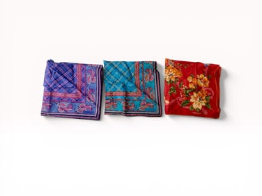 Three Yves Saint Laurent Designer Silk-Blend Square Scarves