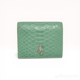 Jimmy Choo Miami Mint Gel Snake Printed Leather Compact Tri-Fold Wallet
