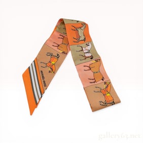 Hermes Silk Twilly Scarf in Couvertures et Tenues de Jour Pattern