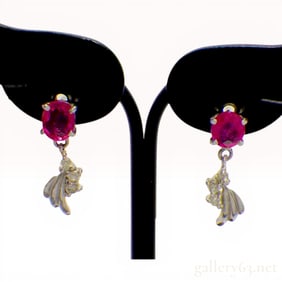 A Pair of 18K White Gold Ruby and Diamond Drop Earrings