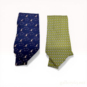Two Hermes Paris Silk Animal Pattern Neckties
