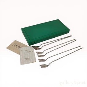 A Set of Six Japanese Sterling Silver Bamboo-Form Iced Tea Straw Spoons