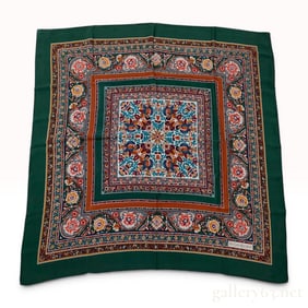 Yves Saint Laurent Square Silk Foulard Scarf with Floral Border Pattern
