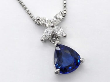 Platinum Blue Sapphire and Diamond Floral Pendant Necklace