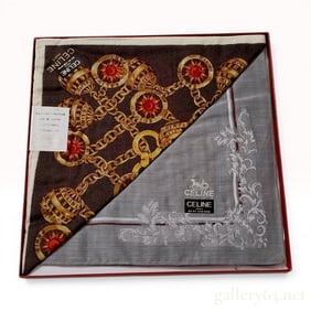 Celine Paris Large Cotton Handkerchief in Split Chain and Carriage Pattern