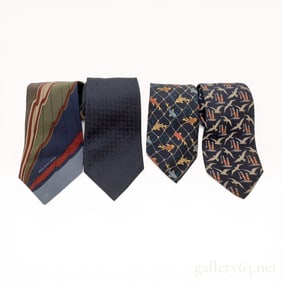 A Collection of Four Designer and Novelty Neckties Including Balenciaga and Christian Dior Monsieur
