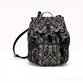 Etro Milano Monochrome Paisley Print Textile and Leather Backpack