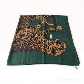 Yves Saint Laurent Leopard Print Wool and Silk Blend Square Scarf