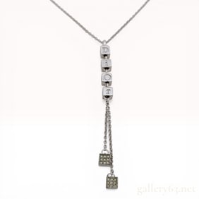 Christian Dior Silver-Tone Logo Dice Cube Lariat Necklace