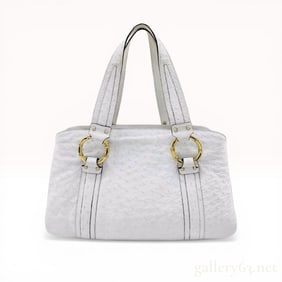 Rare Gucci Large White Ostrich Skin Bamboo Ring Tote Bag