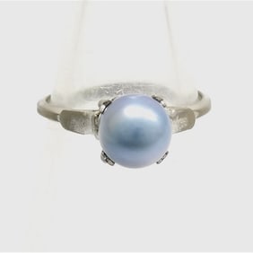 Vintage Silver Solitaire Blue Pearl Ring