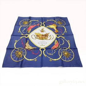 Hermes Springs Silk Scarf by Philippe Ledoux in Navy Blue