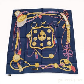 Celine Paris Vintage Silk Scarf with Military Medal and Rope Motif