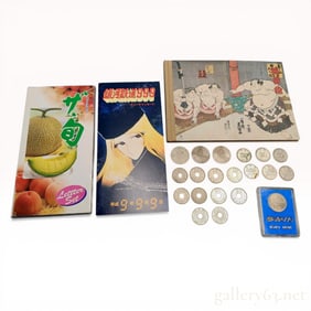 A Collection of Japanese Commemorative Coins, Postage Stamps, and Galaxy Express 999 Memorabilia