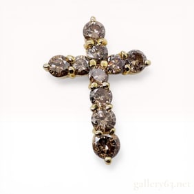 10 Karat Yellow Gold and Brown Diamond Cross Pendant