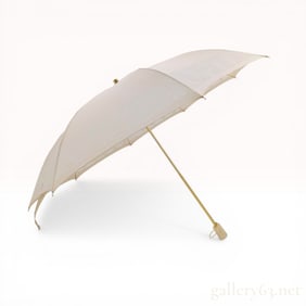 Yves Saint Laurent Vintage Cream Monogram Folding Umbrella with Sleeve