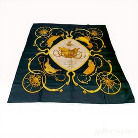 Hermes Black Silk Springs Pattern Scarf by Philippe Ledoux