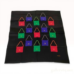 Vintage Chanel Handbag Print Silk Scarf