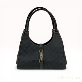 A Black Gucci Jackie GG Monogram Leather & Canvas Shoulder Bag