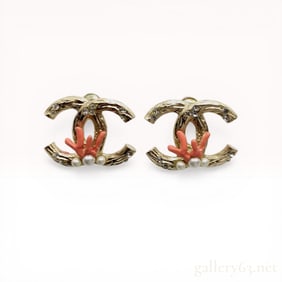 A Pair of Chanel CC Coral Motif Stud Earrings, Spring 2012