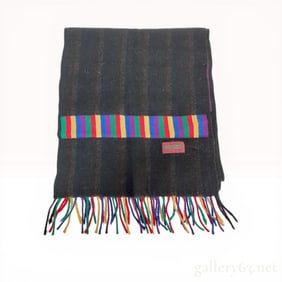 Kenzo Paris Multi-Stripe Wool Blend Scarf with Fringed Trim