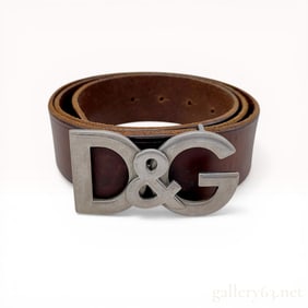 Dolce and Gabbana Brown Calfskin Leather Belt with Oversized D&G Buckle