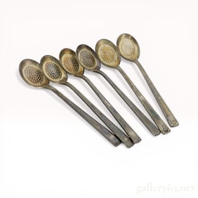 A Set of Six Luckywood Sterling Silver Grating Spoons