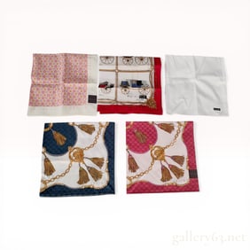 A Set of Five Celine and Christian Dior Designer Silk Pocket Squares